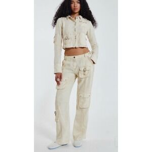 Jaded London Santal Linen Cream Cargo Trousers Pants Size Small S